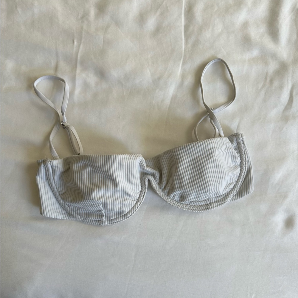 Frankie’s Bikinis white ribbed bikini top